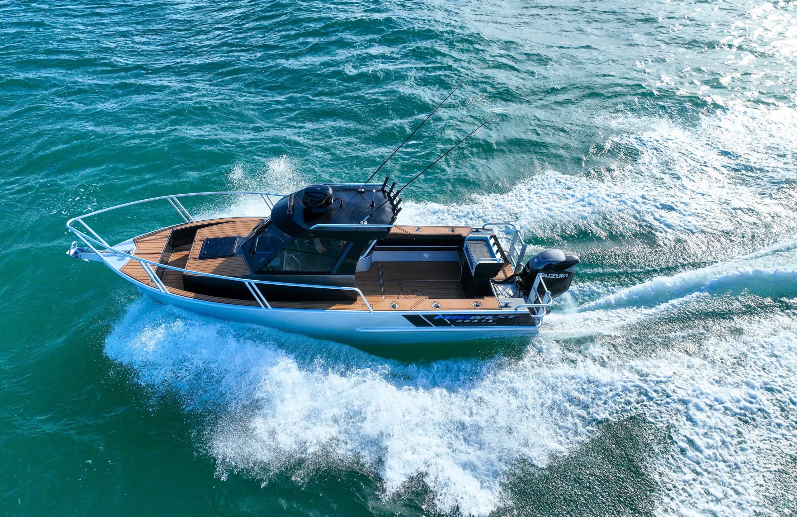 Midwest Boats hardtop under way